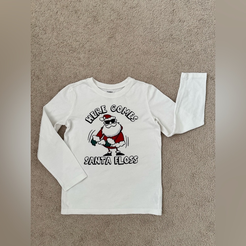 Kids OshKosh Originals Here Comes Santa Floss Christmas Long Sleeve Shirt Tee 7